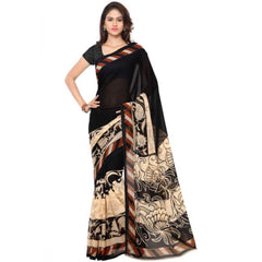 Mayawye Women's Faux Georgette Printed Saree With Unstitched Blouse 5.5Mtr (Black)