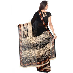 Mayawye Women's Faux Georgette Printed Saree With Unstitched Blouse 5.5Mtr (Black)