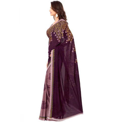 Mayawye Women's Faux Georgette Printed Saree With Unstitched Blouse 5.5Mtr (Wine)