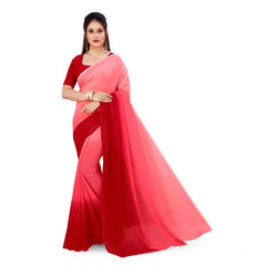 Mayawye Women's Georgette Solid Saree With Unstitched Blouse 5.5Mtr (Pink)