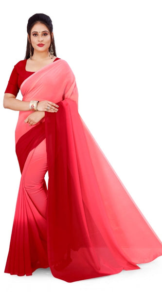 Mayawye Women's Georgette Solid Saree With Unstitched Blouse 5.5Mtr (Pink)