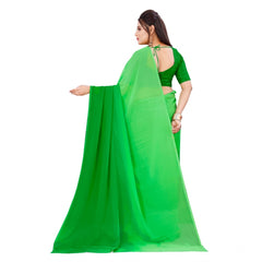 Mayawye Women's Georgette Solid Saree With Unstitched Blouse 5.5Mtr (Green)