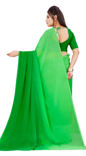 Mayawye Women's Georgette Solid Saree With Unstitched Blouse 5.5Mtr (Green)