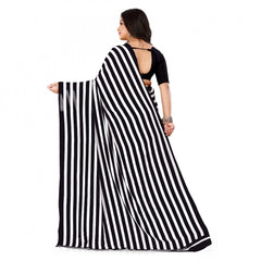 Mayawye Women's Faux Georgette Printed Saree With Unstitched Blouse 5.5Mtr (Black)