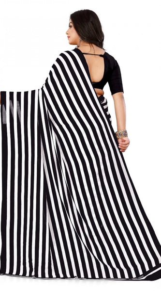Mayawye Women's Faux Georgette Printed Saree With Unstitched Blouse 5.5Mtr (Black)