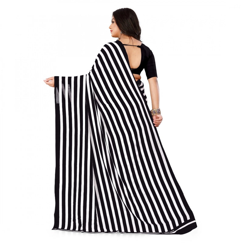 Mayawye Women's Faux Georgette Printed Saree With Unstitched Blouse 5.5Mtr (Black)