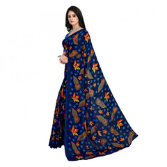 Mayawye Women's Faux Georgette Printed Saree With Unstitched Blouse 5.5Mtr (Blue)