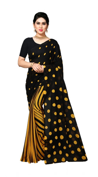 Mayawye Women's Georgette Printed Saree With Unstitched Blouse 5.5Mtr (Yellow)