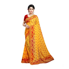 Mayawye Women's Georgette Printed Saree With Unstitched Blouse 5.5Mtr (Red)