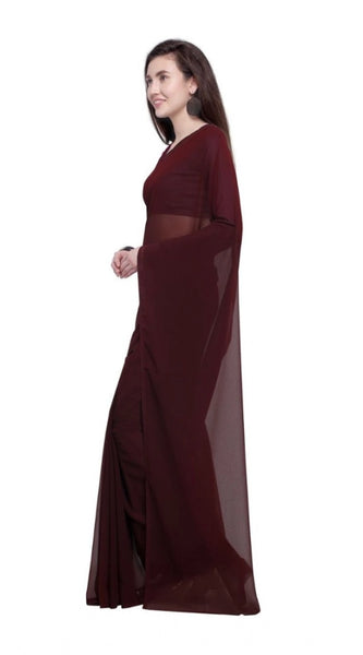 Mayawye Women's Dyed Solid Saree With Unstitched Blouse 5.5Mtr (Brown)