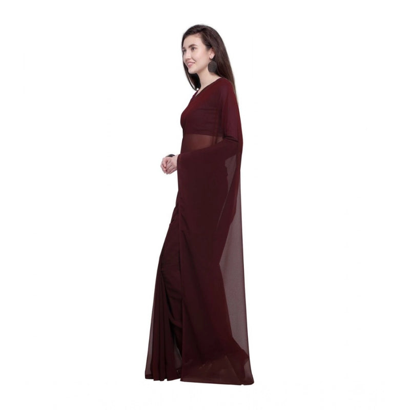 Mayawye Women's Dyed Solid Saree With Unstitched Blouse 5.5Mtr (Brown)