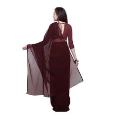 Mayawye Women's Dyed Solid Saree With Unstitched Blouse 5.5Mtr (Brown)