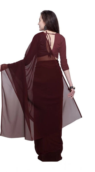 Mayawye Women's Dyed Solid Saree With Unstitched Blouse 5.5Mtr (Brown)