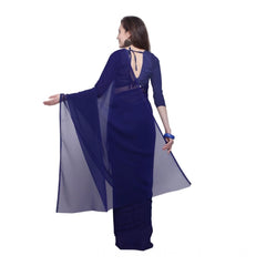 Mayawye Women's Dyed Solid Saree With Unstitched Blouse 5.5Mtr (Dark Blue)