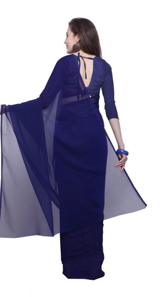 Mayawye Women's Dyed Solid Saree With Unstitched Blouse 5.5Mtr (Dark Blue)
