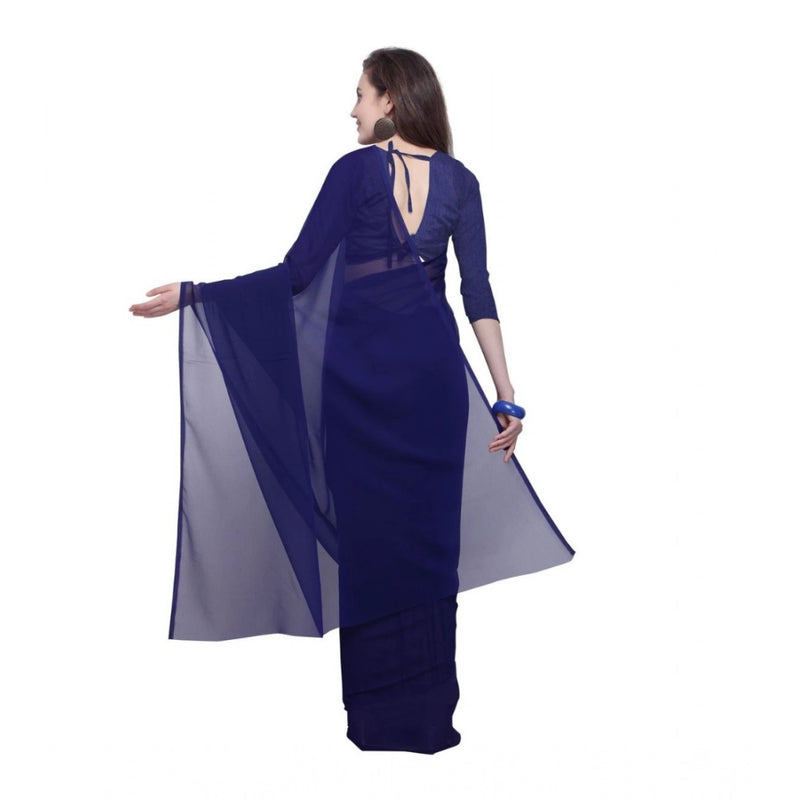 Mayawye Women's Dyed Solid Saree With Unstitched Blouse 5.5Mtr (Dark Blue)