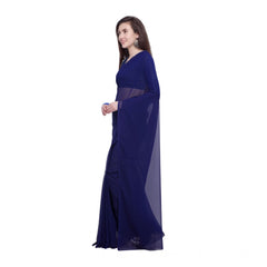 Mayawye Women's Dyed Solid Saree With Unstitched Blouse 5.5Mtr (Dark Blue)