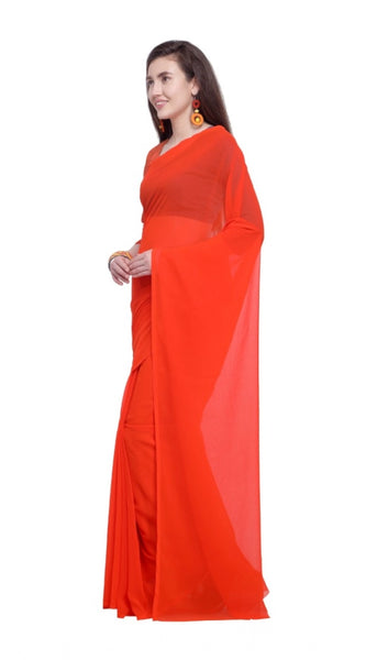 Mayawye Women's Dyed Solid Saree With Unstitched Blouse 5.5Mtr (Orange)