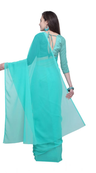 Mayawye Women's Dyed Solid Saree With Unstitched Blouse 5.5Mtr (Seablue)