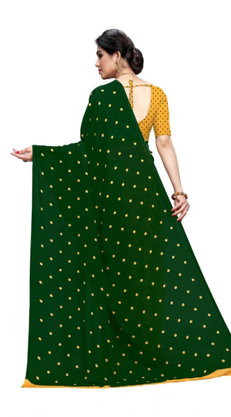Mayawye Women's Georgette Printed Saree With Unstitched Blouse 5.5Mtr (Green)