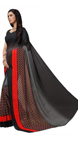 Mayawye Women's Georgette Printed Saree With Unstitched Blouse 5.5Mtr (Black)