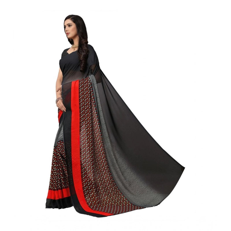 Mayawye Women's Georgette Printed Saree With Unstitched Blouse 5.5Mtr (Black)