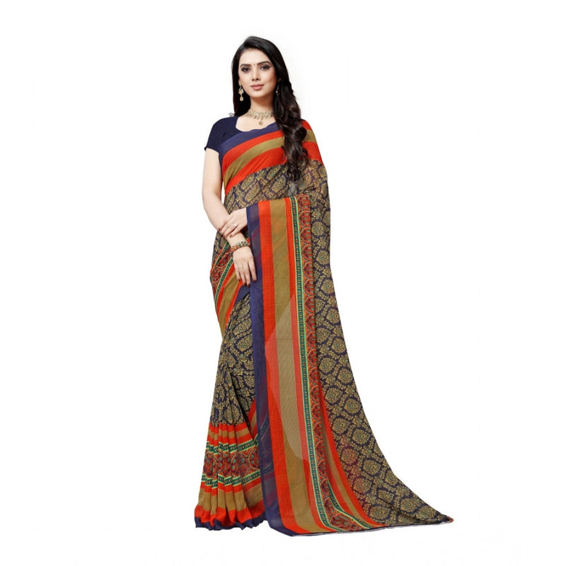 Mayawye Women's Georgette Printed Saree With Unstitched Blouse 5.5Mtr (Blue)
