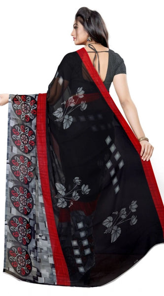 Mayawye Women's Georgette Printed Saree With Unstitched Blouse 5.5Mtr (Black)