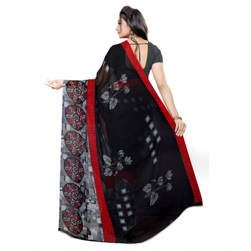 Mayawye Women's Georgette Printed Saree With Unstitched Blouse 5.5Mtr (Black)