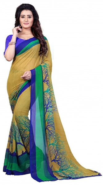 Mayawye Women's Faux Georgette Printed Saree With Unstitched Blouse 5.5Mtr (Green)