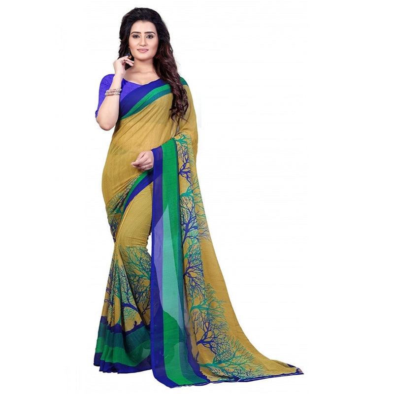 Mayawye Women's Faux Georgette Printed Saree With Unstitched Blouse 5.5Mtr (Green)