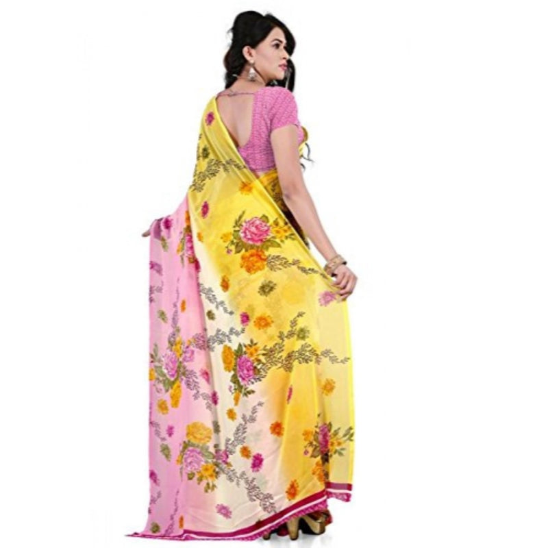 Mayawye Women's Faux Georgette Printed Saree With Unstitched Blouse 5.5Mtr (Pink)