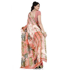 Mayawye Women's Faux Georgette Printed Saree With Unstitched Blouse 5.5Mtr (Orange)