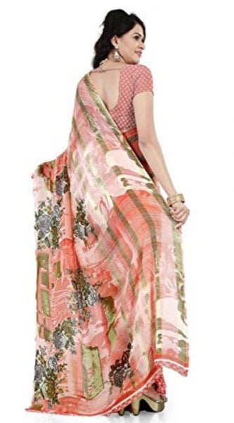 Mayawye Women's Faux Georgette Printed Saree With Unstitched Blouse 5.5Mtr (Orange)