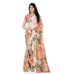 Mayawye Women's Faux Georgette Printed Saree With Unstitched Blouse 5.5Mtr (Orange)