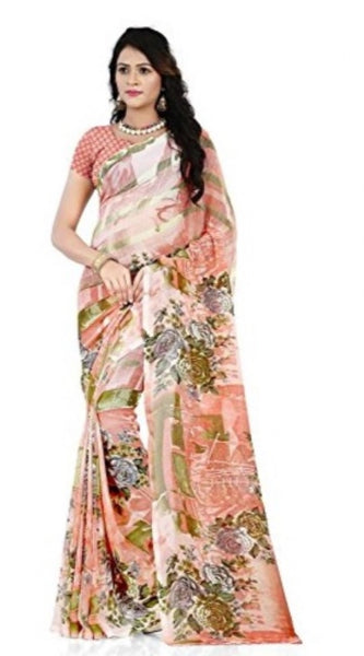 Mayawye Women's Faux Georgette Printed Saree With Unstitched Blouse 5.5Mtr (Orange)