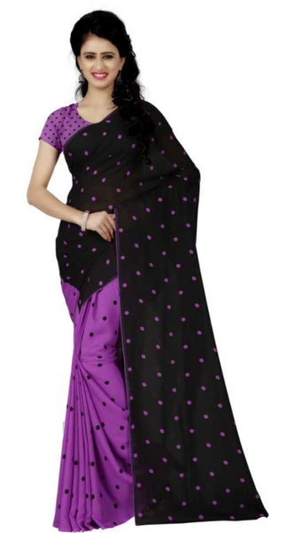 Mayawye Women's Faux Georgette Printed Saree With Unstitched Blouse 5.5Mtr (Purple)