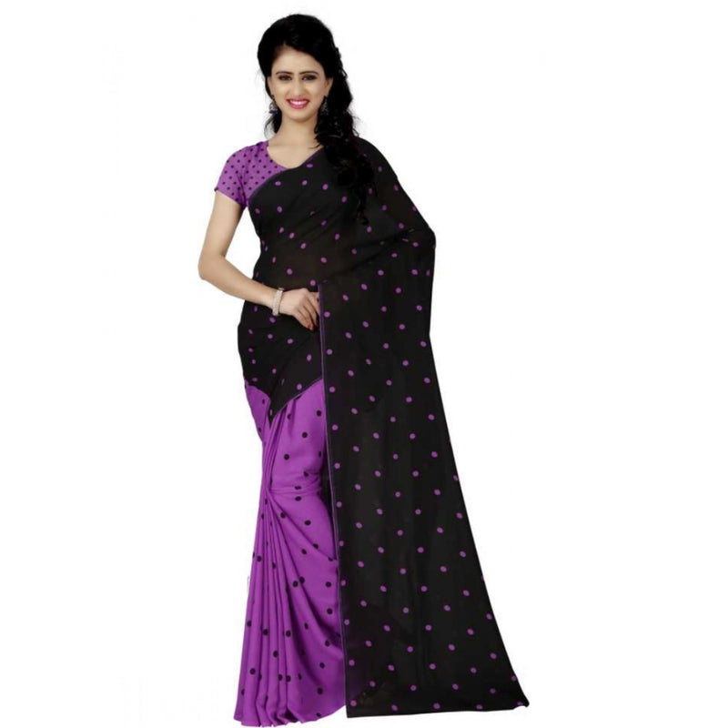 Mayawye Women's Faux Georgette Printed Saree With Unstitched Blouse 5.5Mtr (Purple)