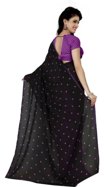 Mayawye Women's Faux Georgette Printed Saree With Unstitched Blouse 5.5Mtr (Purple)