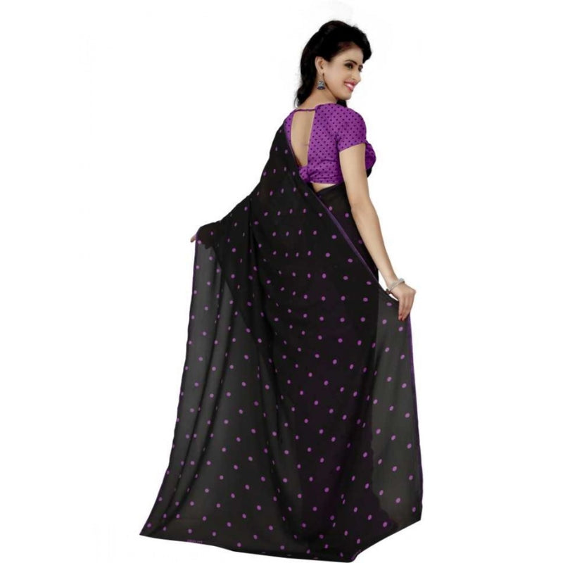 Mayawye Women's Faux Georgette Printed Saree With Unstitched Blouse 5.5Mtr (Purple)