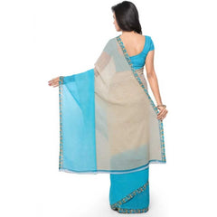 Mayawye Women's Faux Georgette Printed Saree With Unstitched Blouse 5.5Mtr (Blue)