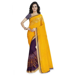 Mayawye Women's Faux Georgette Printed Saree With Unstitched Blouse 5.5Mtr (Yellow)
