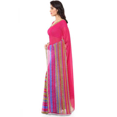 Mayawye Women's Faux Georgette Printed Saree With Unstitched Blouse 5.5Mtr (Pink)