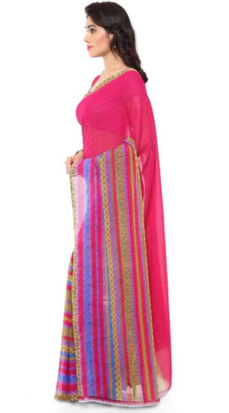 Mayawye Women's Faux Georgette Printed Saree With Unstitched Blouse 5.5Mtr (Pink)
