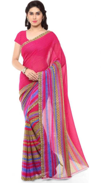 Mayawye Women's Faux Georgette Printed Saree With Unstitched Blouse 5.5Mtr (Pink)