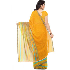 Mayawye Women's Faux Georgette Printed Saree With Unstitched Blouse 5.5Mtr (Yellow)