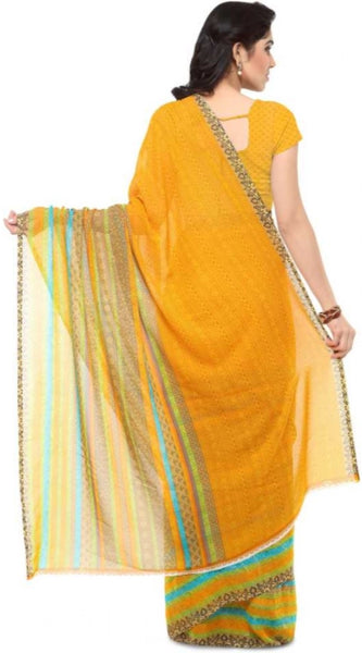 Mayawye Women's Faux Georgette Printed Saree With Unstitched Blouse 5.5Mtr (Yellow)