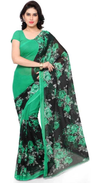 Mayawye Women's Faux Georgette Printed Saree With Unstitched Blouse 5.5Mtr (Green)