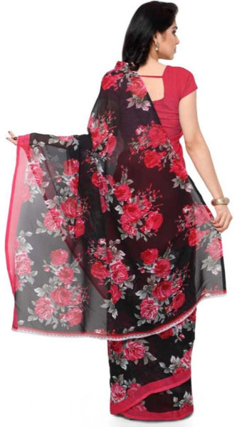 Mayawye Women's Faux Georgette Printed Saree With Unstitched Blouse 5.5Mtr (Pink)