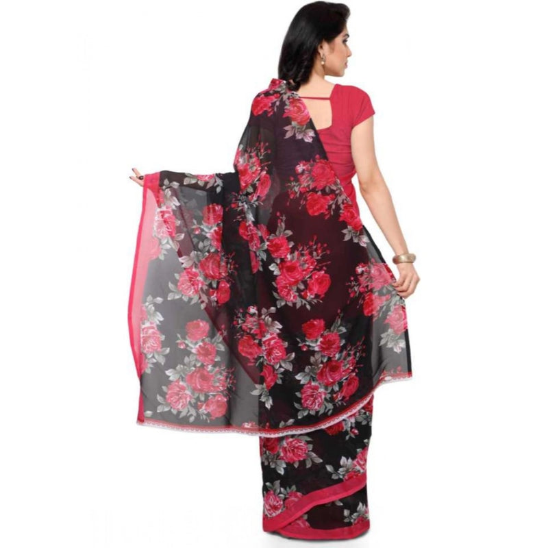 Mayawye Women's Faux Georgette Printed Saree With Unstitched Blouse 5.5Mtr (Pink)